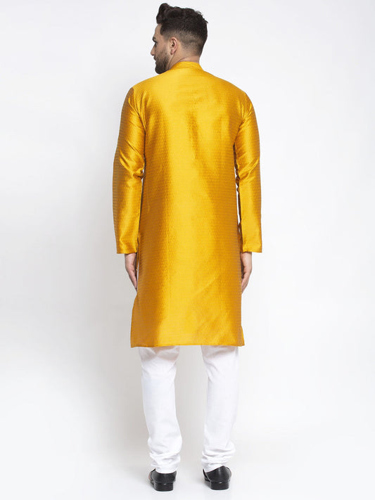 Jompers Men Yellow & White Woven Design Kurta with Pyjamas | Swadesiicart