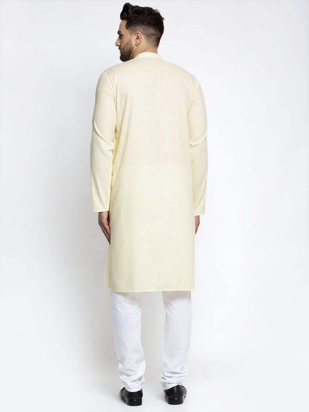 Jompers Men Lemon Yellow & White Self Design Kurta with Pyjamas | Swadesiicart