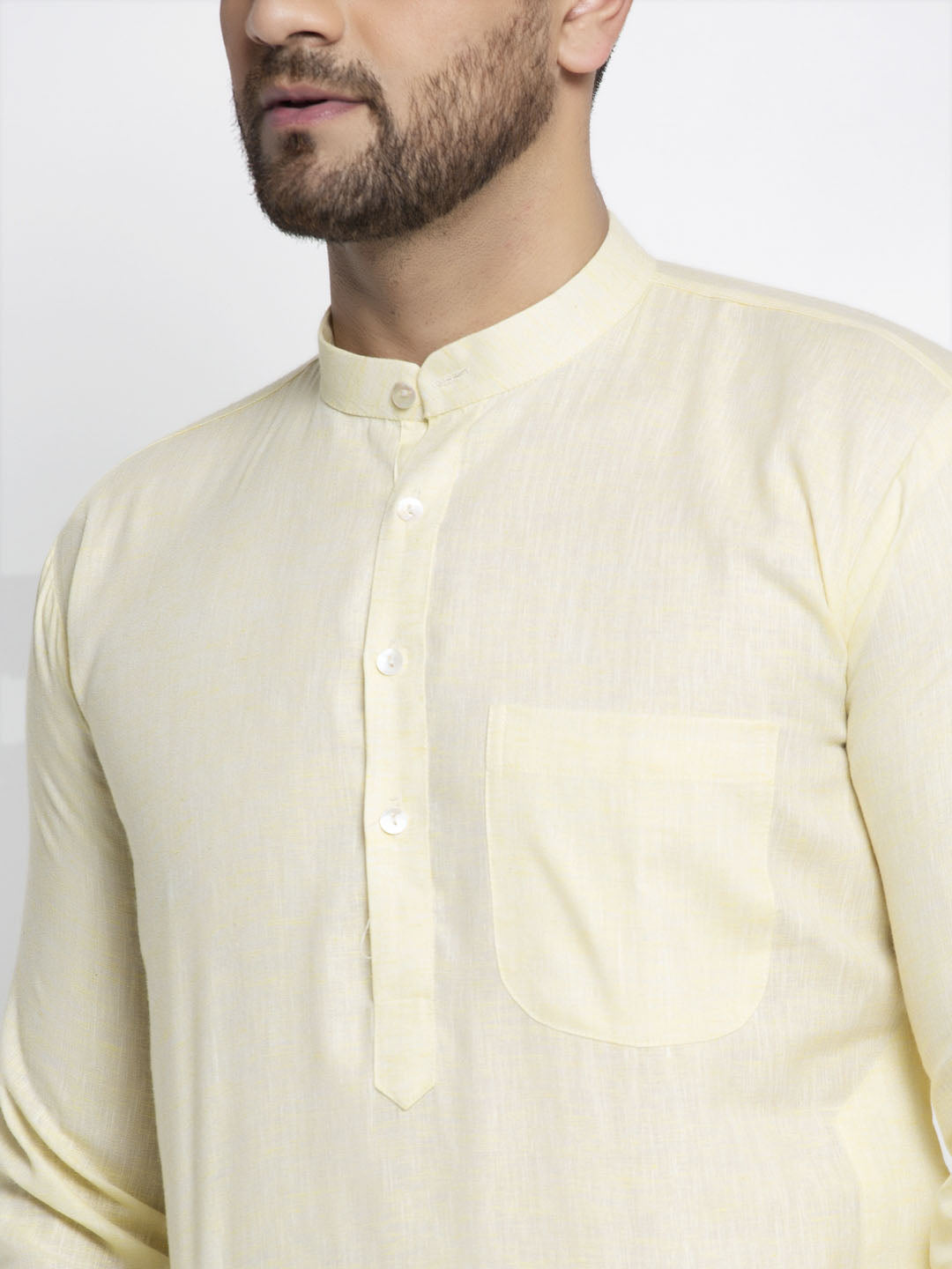 Jompers Men Lemon Yellow & White Self Design Kurta with Pyjamas | Swadesiicart