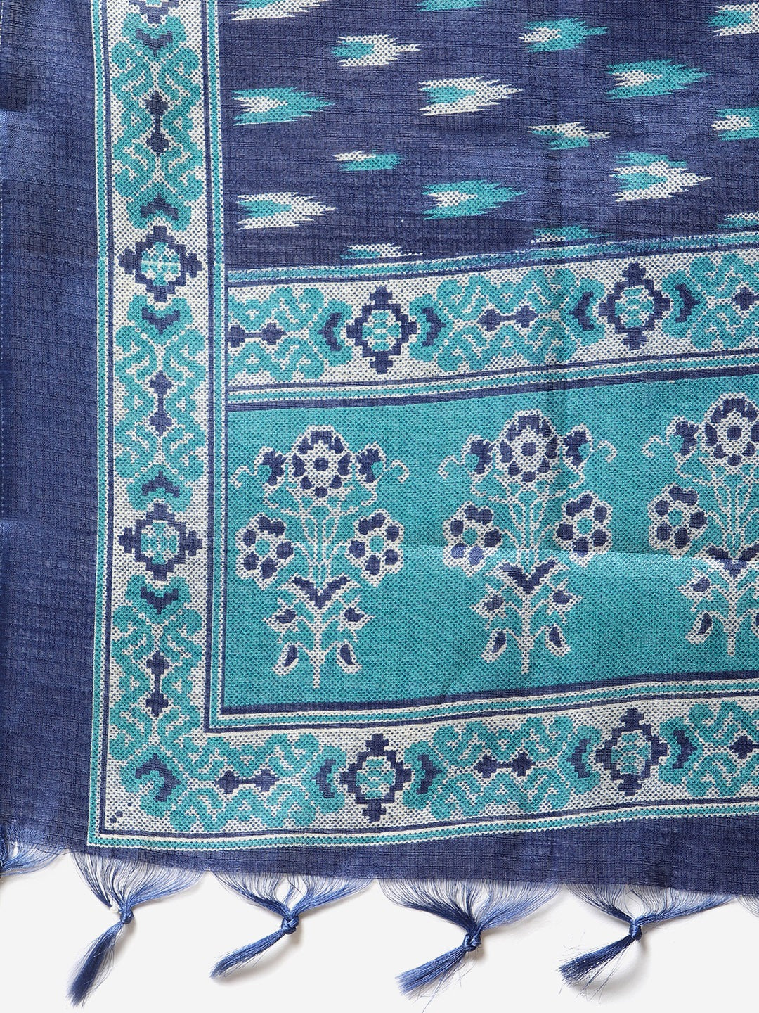 Jompers Women Blue & Green Self-Striped Kurta with Trousers & Printed Art Silk Dupatta | Swadesiicart