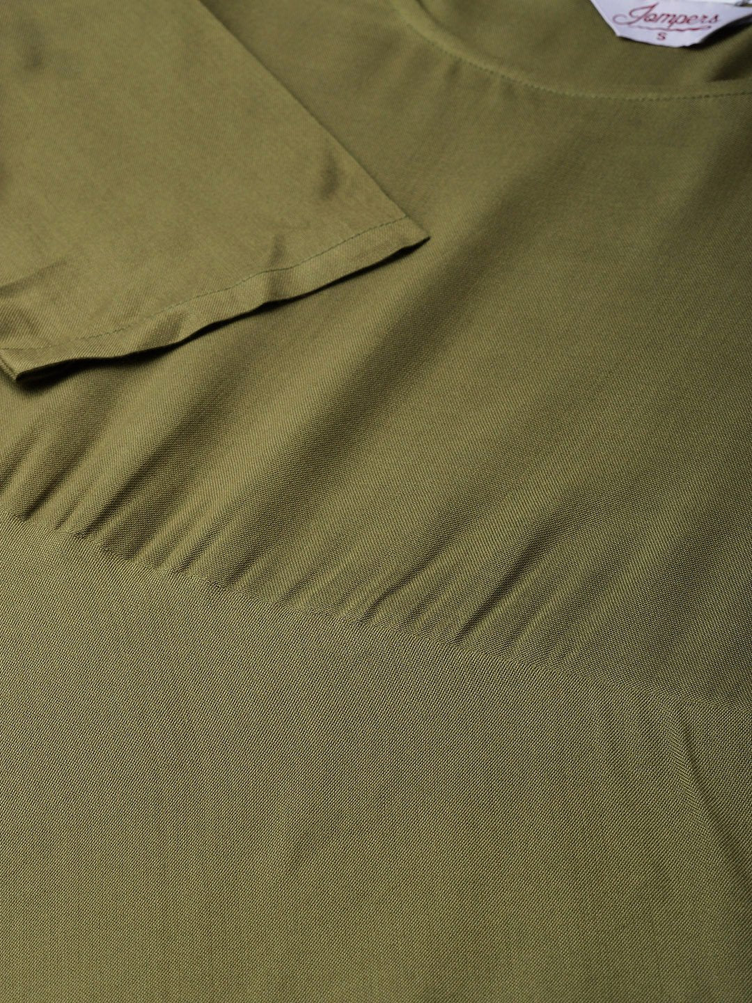 Jompers Women Olive Green Solid Kurta with Palazzos & Dupatta | Swadesiicart