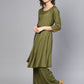 Jompers Women Olive Green Solid Kurta with Palazzos & Dupatta | Swadesiicart