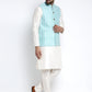 Jompers Men's Solid White Dupion Kurta Payjama with Embroidered Waistcoat (Sky) | Swadesiicart