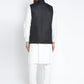 Jompers Men's Solid White Cotton Kurta Payjama with Solid Black Waistcoat | Swadesiicart