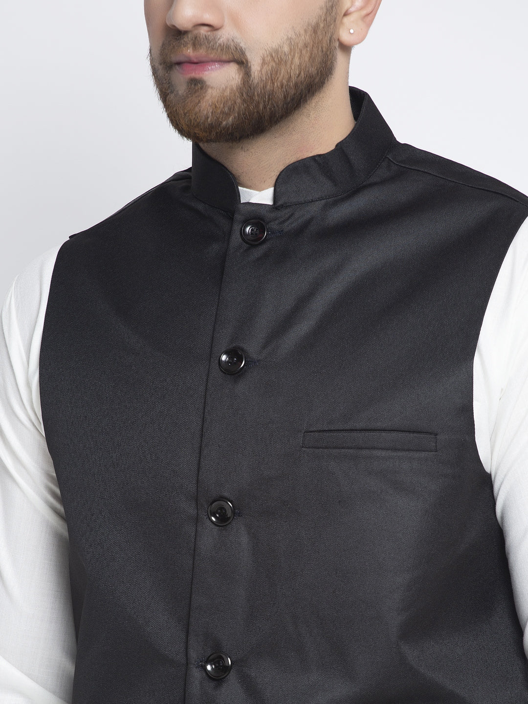Jompers Men's Solid White Cotton Kurta Payjama with Solid Black Waistcoat | Swadesiicart