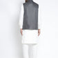 Jompers Men's Solid White Cotton Kurta Payjama with Solid Charcoal Waistcoat | Swadesiicart