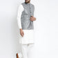 Jompers Men's Solid White Cotton Kurta Payjama with Solid Grey Waistcoat (Grey) | Swadesiicart