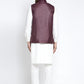 Jompers Men's Solid White Cotton Kurta Payjama with Solid Maroon Waistcoat(Maroon) | Swadesiicart