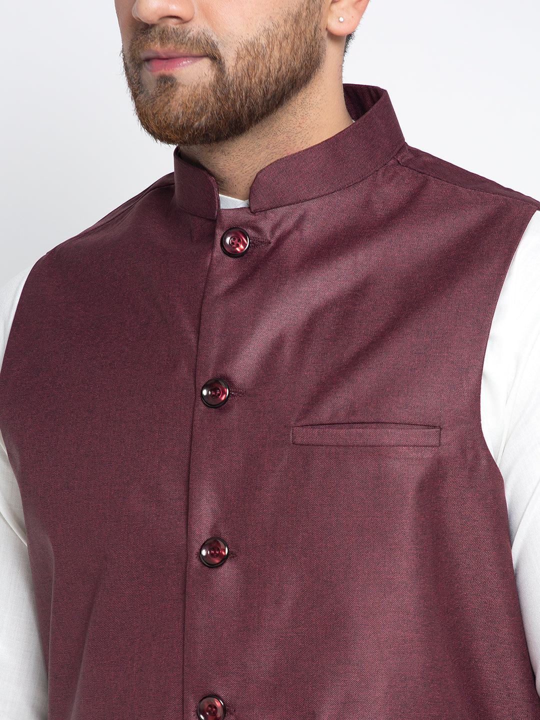Jompers Men's Solid White Cotton Kurta Payjama with Solid Maroon Waistcoat(Maroon) | Swadesiicart