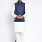 Jompers Men's Solid White Cotton Kurta Payjama with Solid Navy Waistcoat(Navy) | Swadesiicart