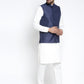Jompers Men's Solid White Cotton Kurta Payjama with Solid Navy Waistcoat(Navy) | Swadesiicart