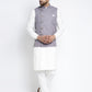 Jompers Men's Solid White Cotton Kurta Payjama with Geometric Waistcoat(Purple) | Swadesiicart