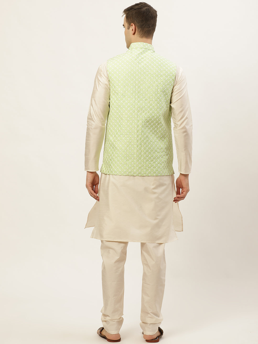 Jompers Men's Embroidered Nehru Jacket & Kurta Pyjama (Green ) | Swadesiicart