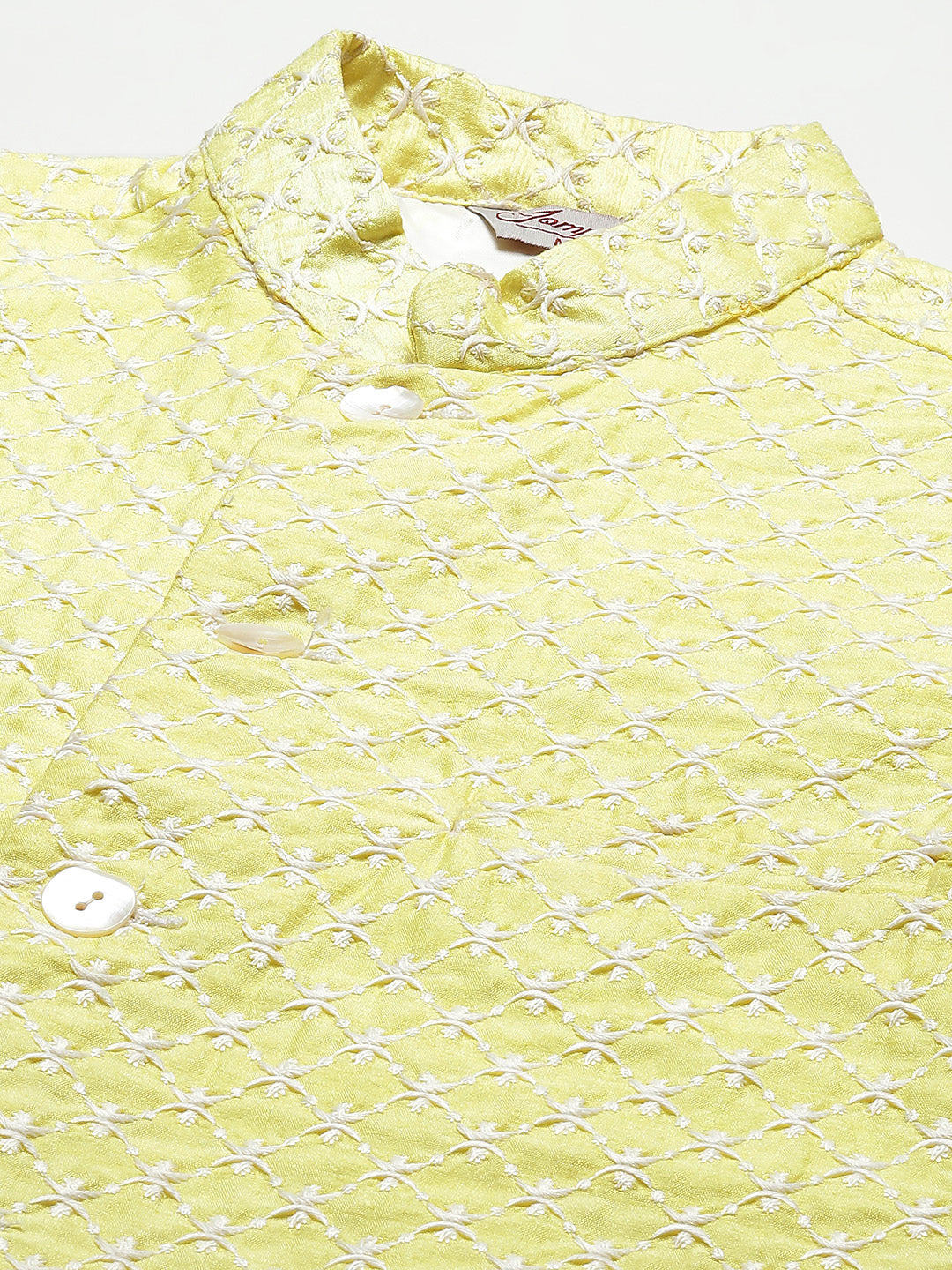 Jompers Men's Embroidered Nehru Jacket & Kurta Pyjama ( Yellow ) | Swadesiicart
