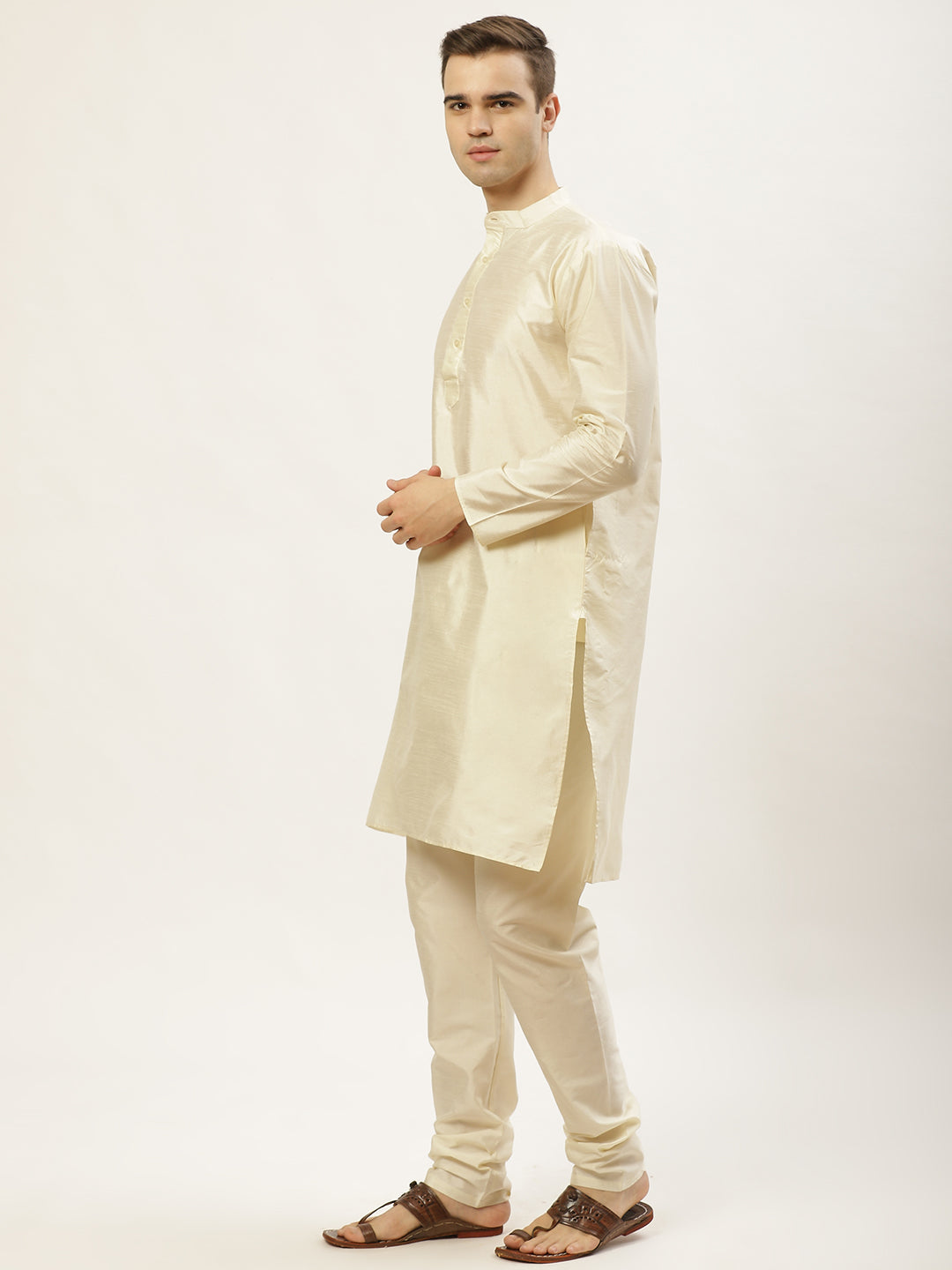 Jompers Men's Embroidered Nehru Jacket & Kurta Pyjama ( Yellow ) | Swadesiicart
