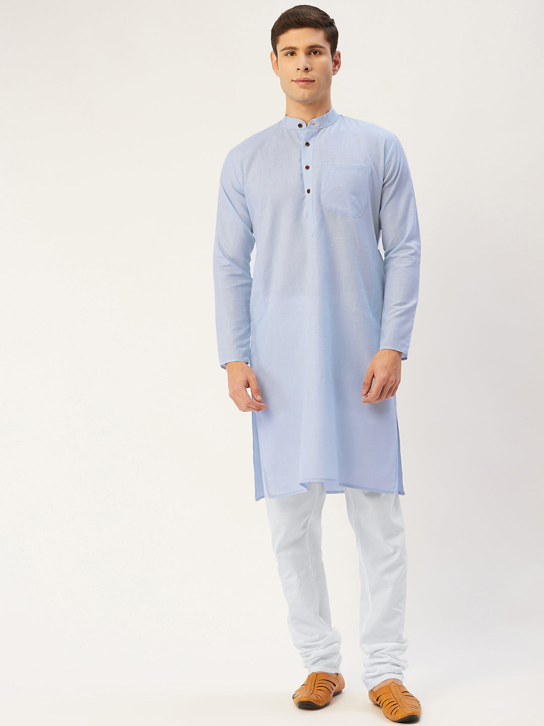 Jompers Men's Blue Cotton Solid Kurta Pyjama | Swadesiicart
