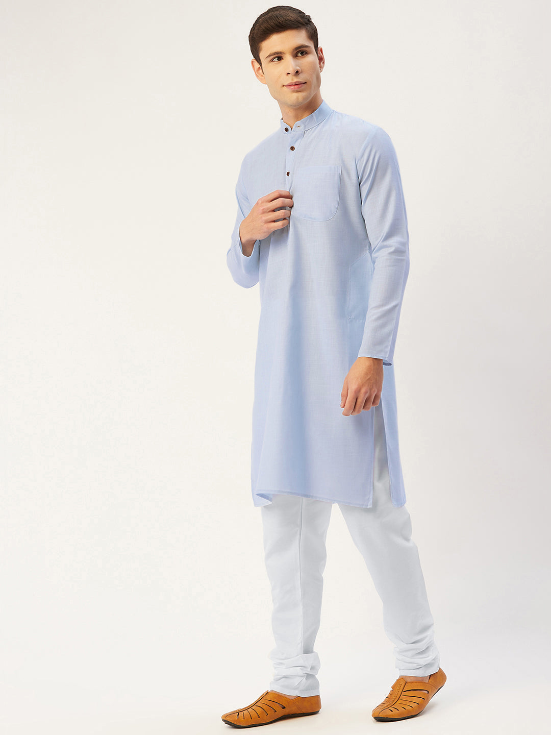 Jompers Men's Blue Cotton Solid Kurta Pyjama | Swadesiicart
