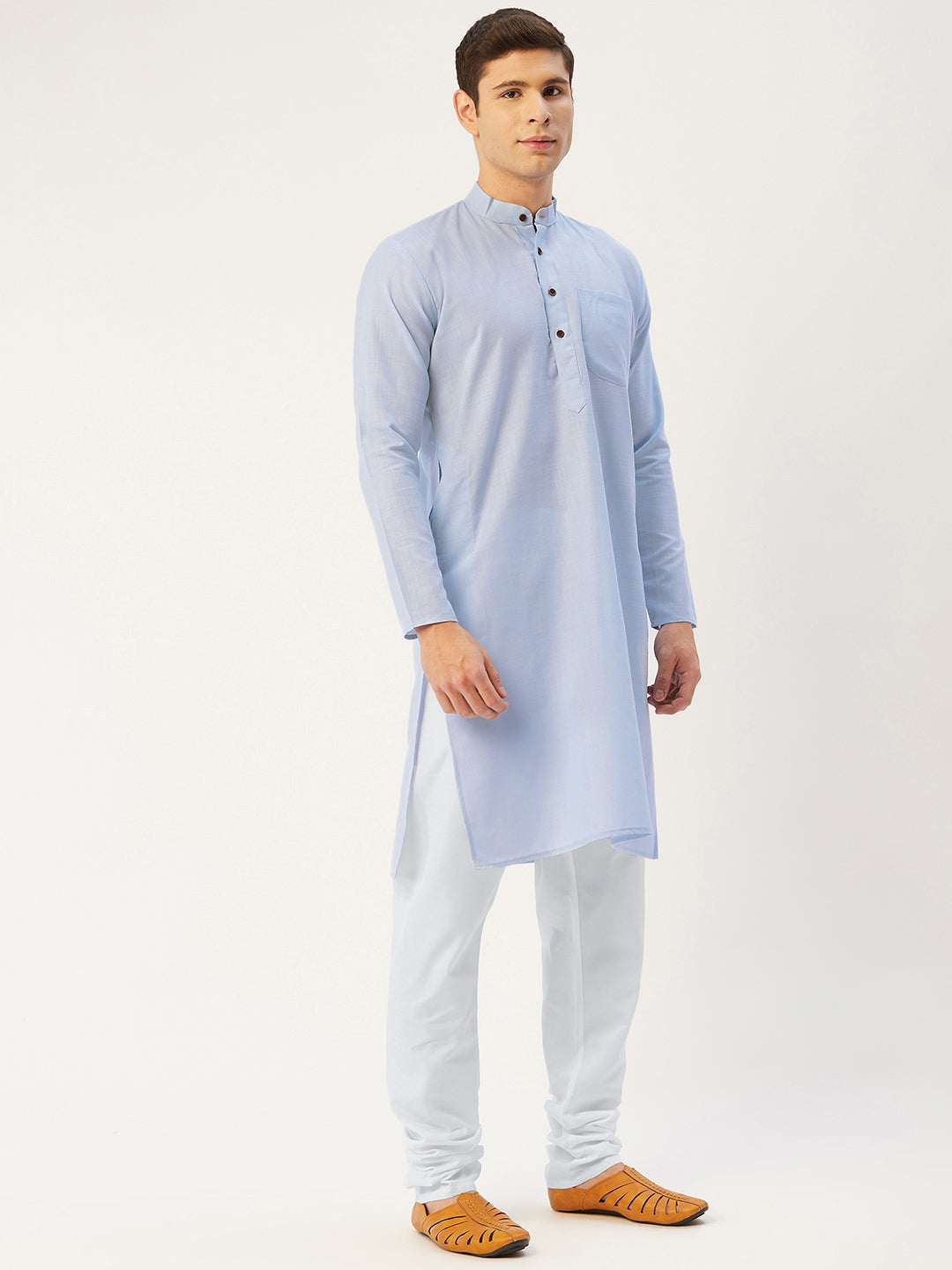 Jompers Men's Blue Cotton Solid Kurta Pyjama | Swadesiicart