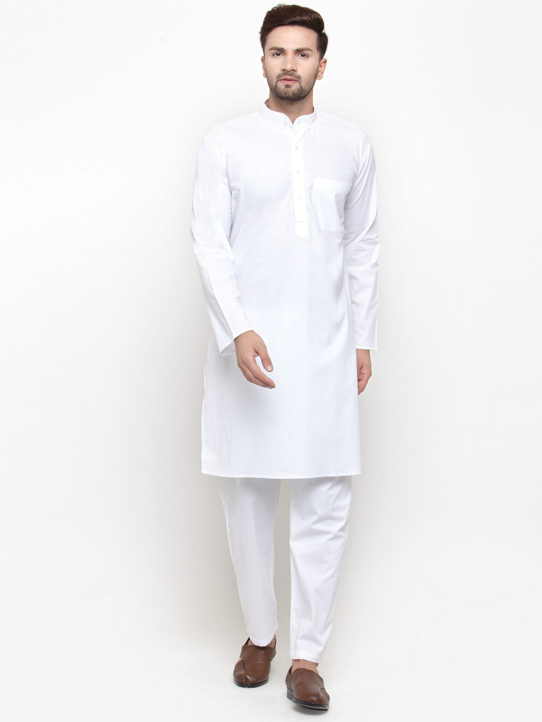 Jompers Men White Solid Kurta with Pyjamas | Swadesiicart