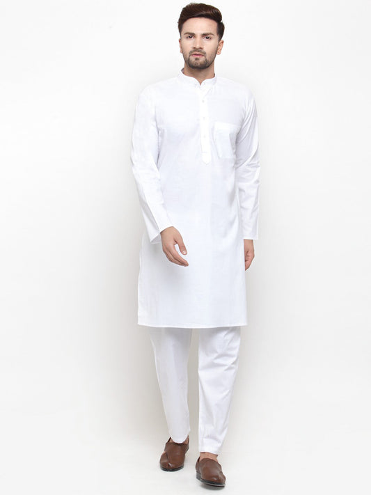 Jompers Men White Solid Kurta with Pyjamas | Swadesiicart