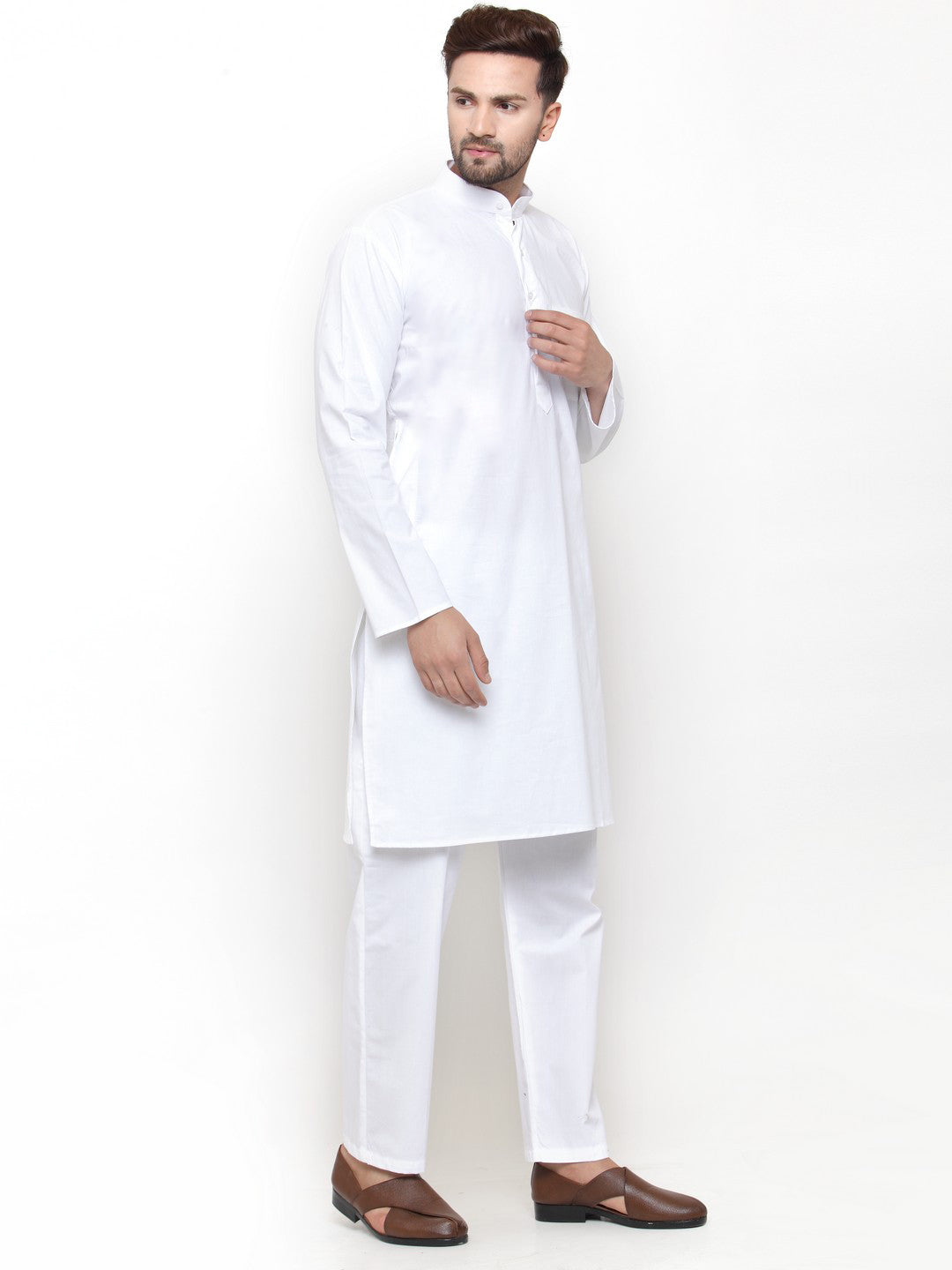 Jompers Men White Solid Kurta with Pyjamas | Swadesiicart