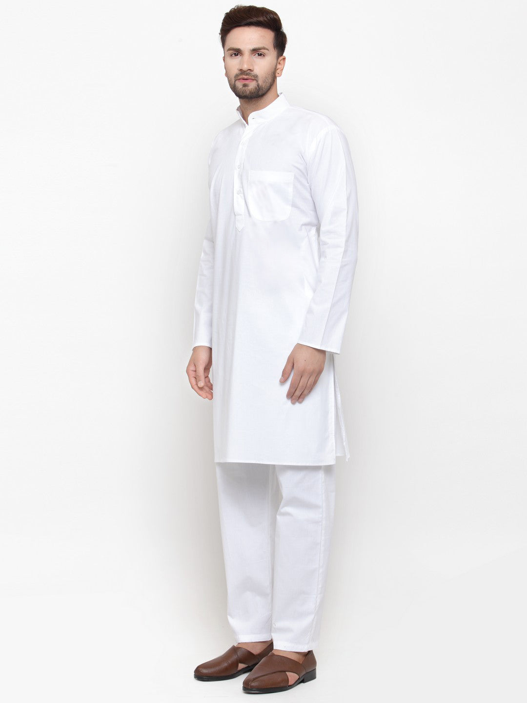 Jompers Men White Solid Kurta with Pyjamas | Swadesiicart