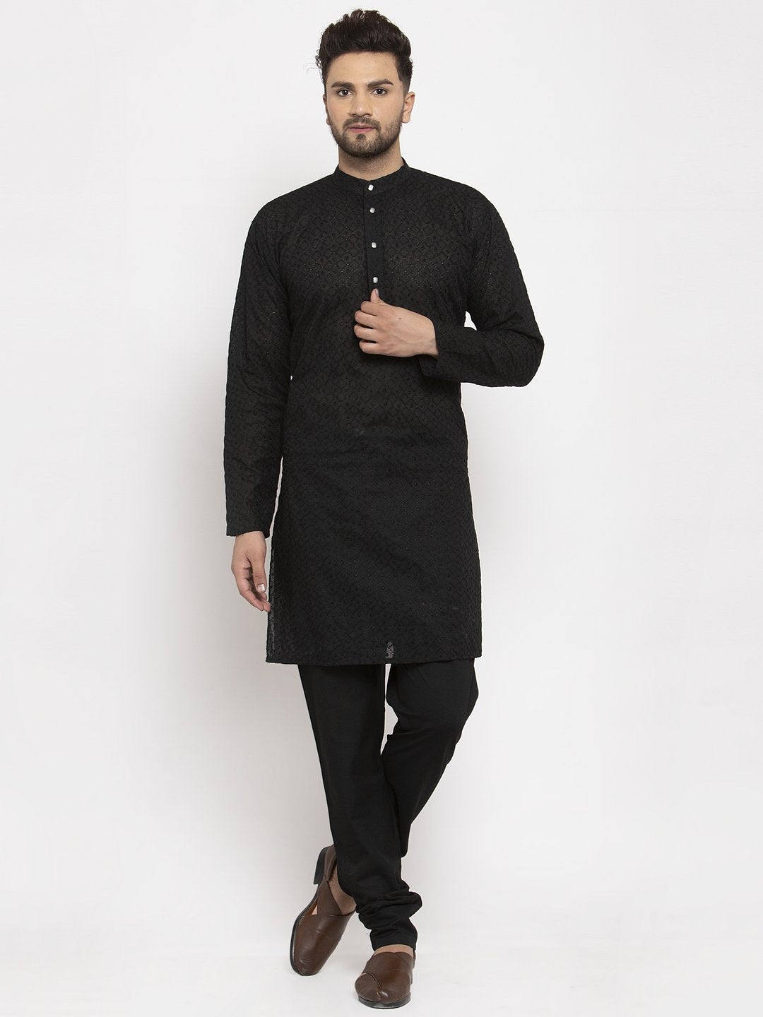 Jompers Men Black Chikan Kurta Only | Swadesiicart