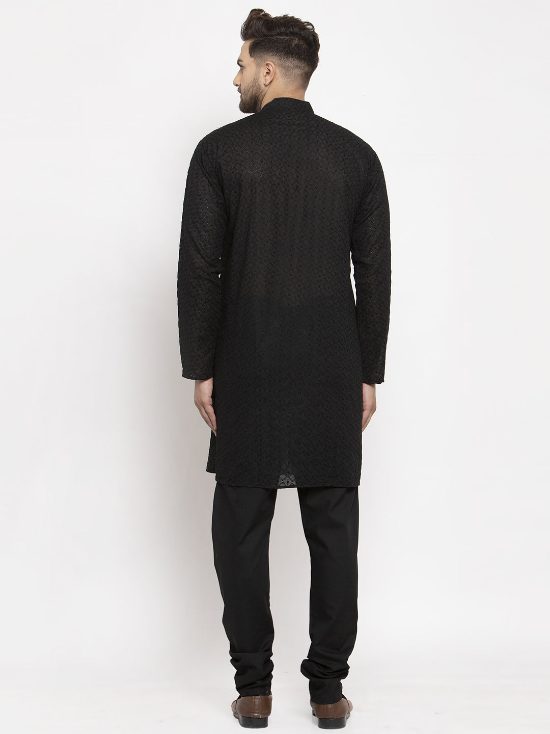 Jompers Men Black Chikan Kurta with Churidar | Swadesiicart