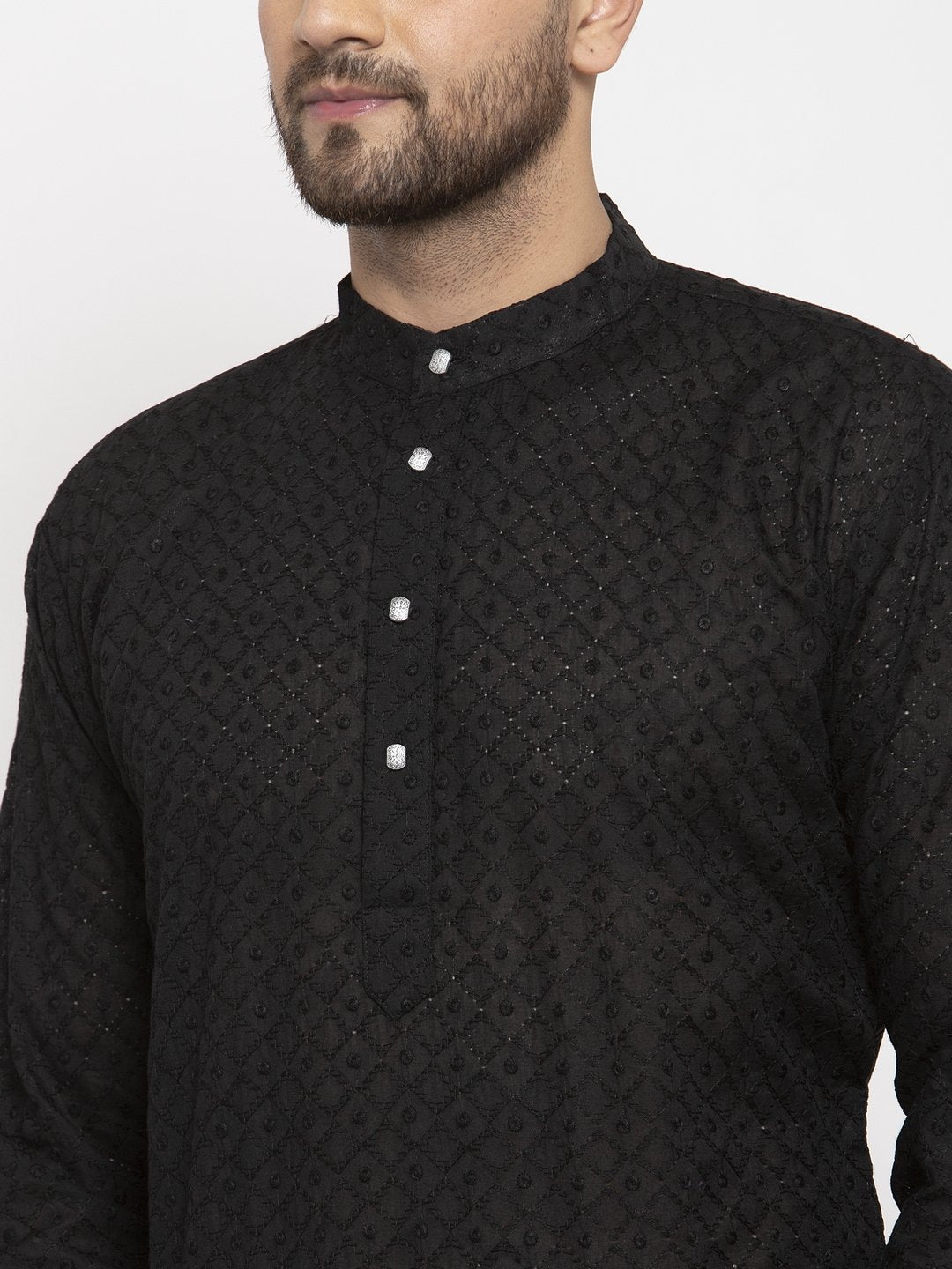 Jompers Men Black Chikan Kurta Only | Swadesiicart