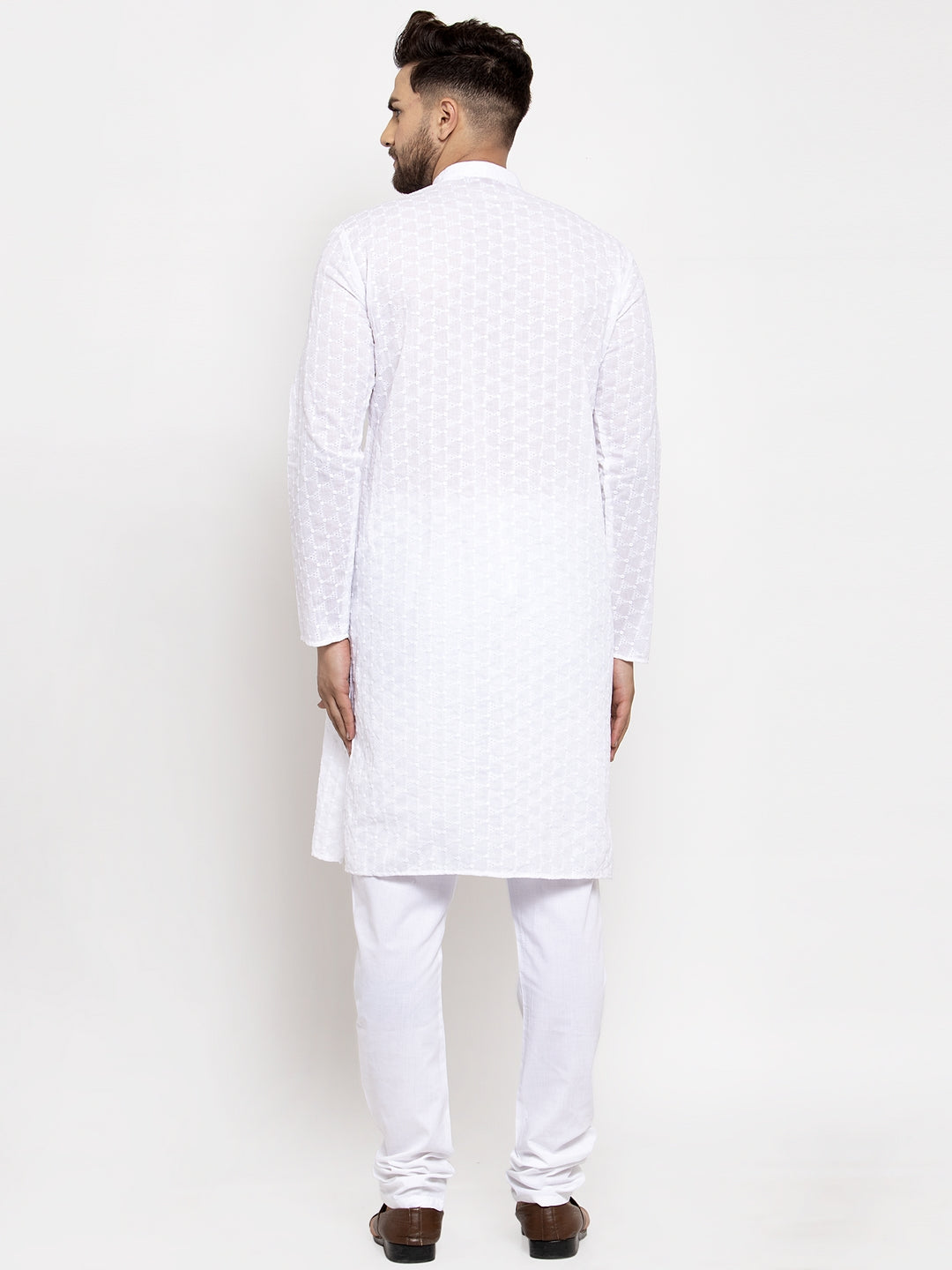 Jompers Men White Chikan Kurta with Churidar | Swadesiicart