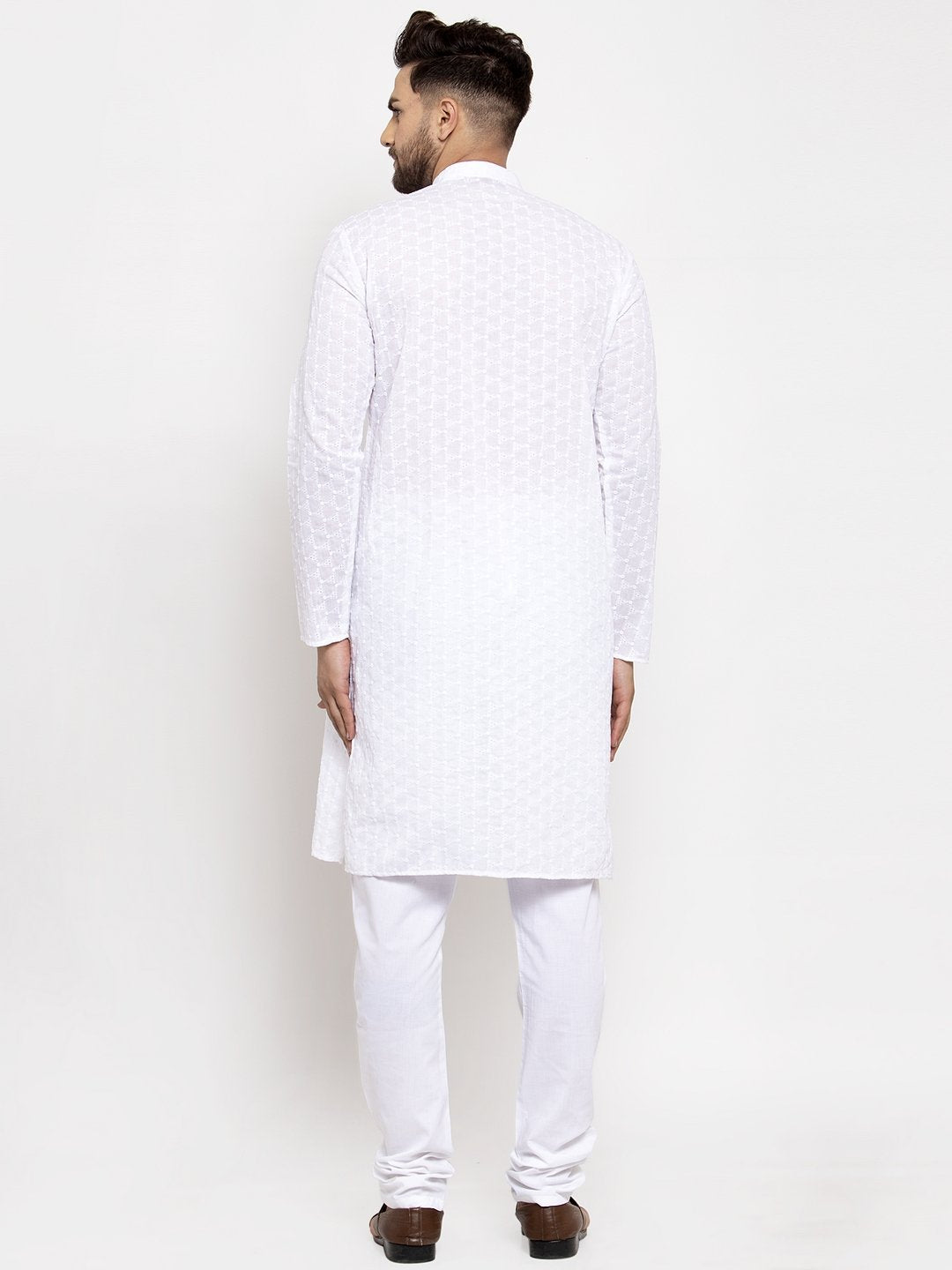 Jompers Men White Chikan Kurta Only | Swadesiicart
