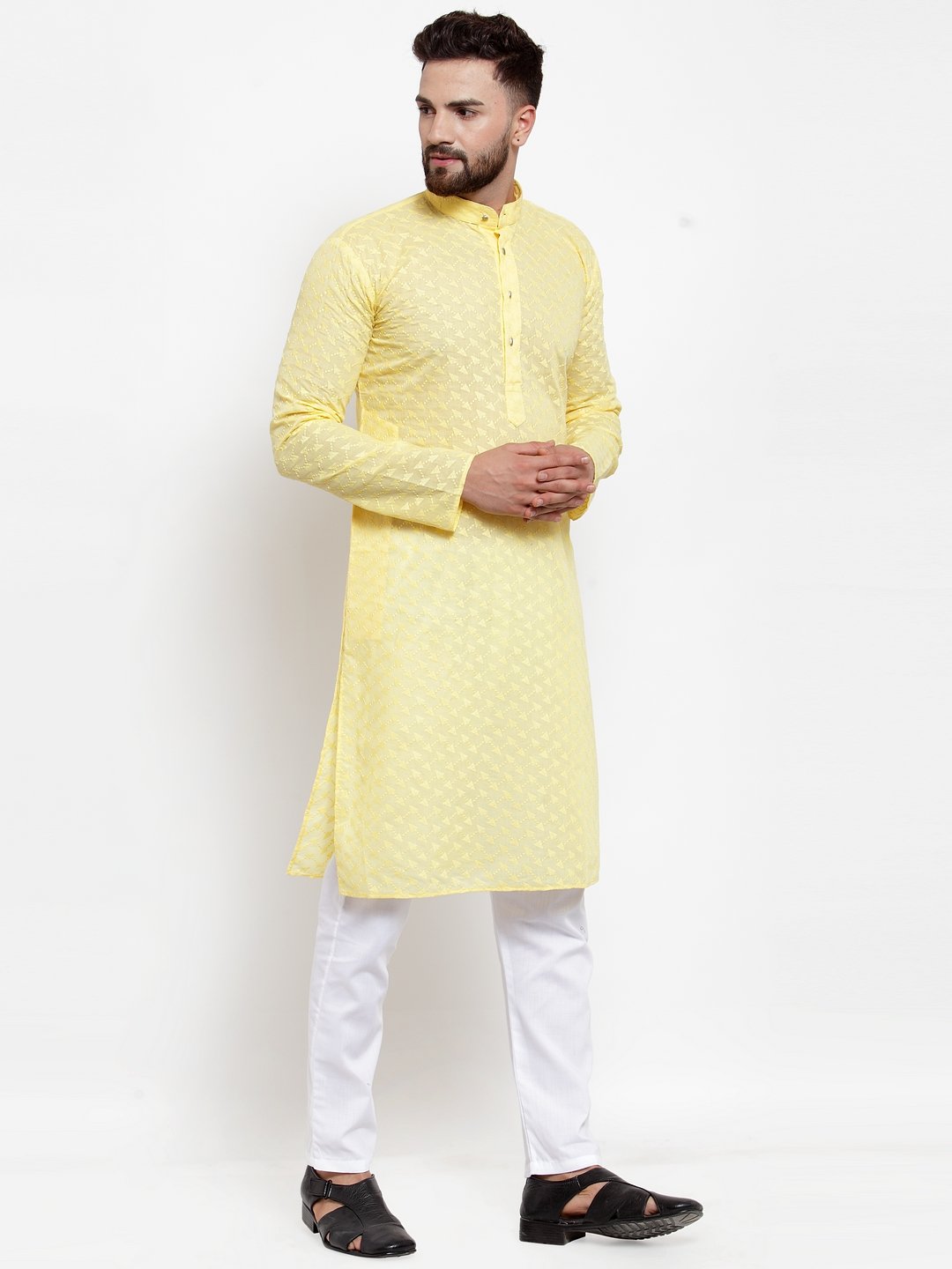 Jompers Men Yellow Chikan Kurta Only | Swadesiicart