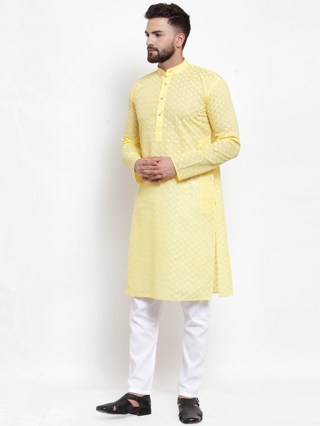 Jompers Men Yellow Chikan Kurta Only | Swadesiicart