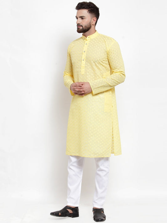 Jompers Men Yellow Chikan Kurta Only | Swadesiicart