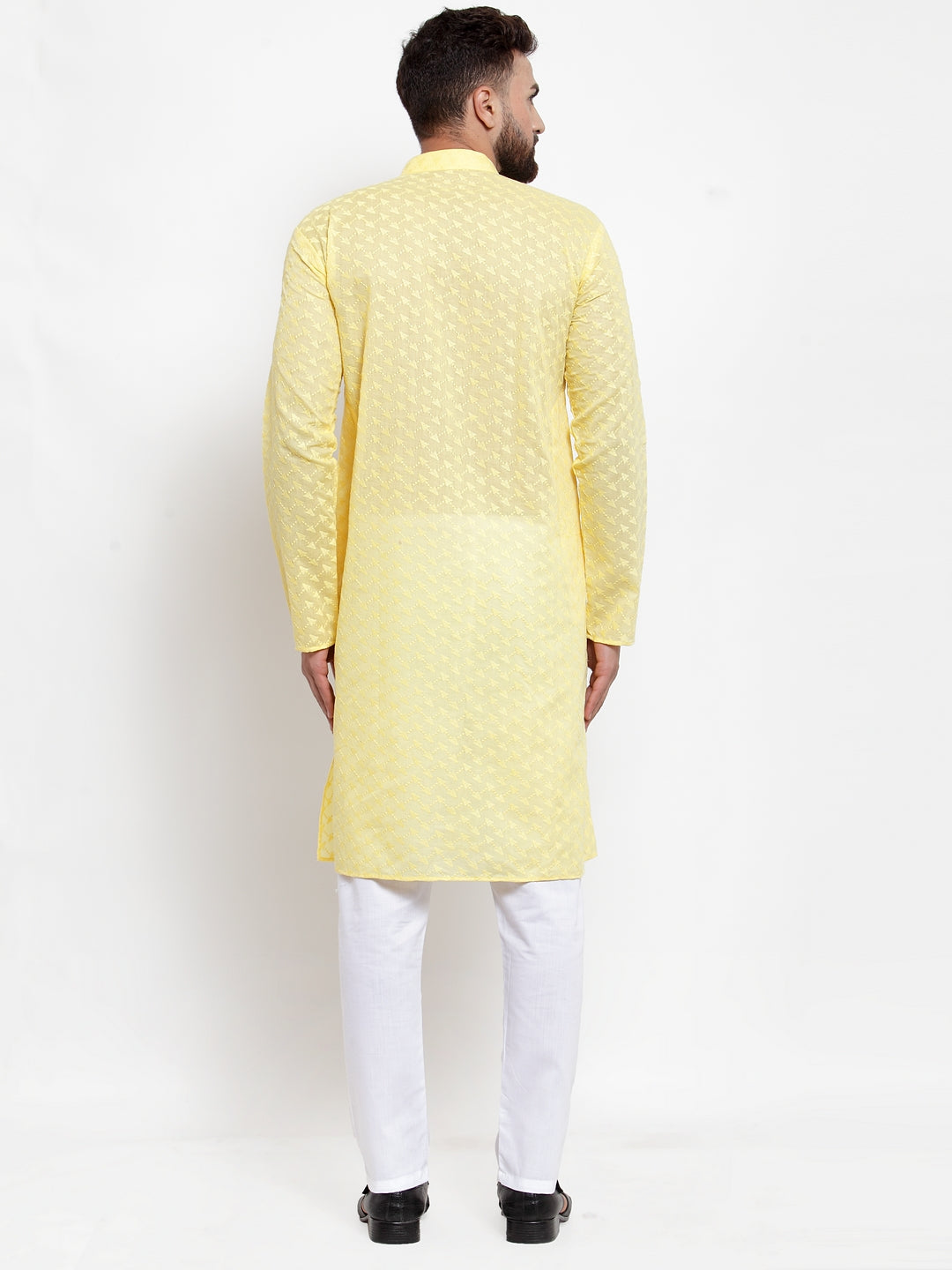 Jompers Men Yellow Chikan Kurta with Churidar | Swadesiicart