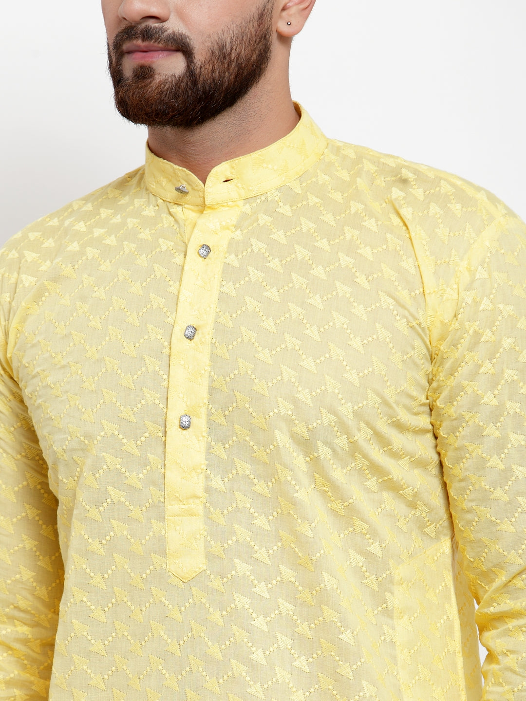 Jompers Men Yellow Chikan Kurta with Churidar | Swadesiicart