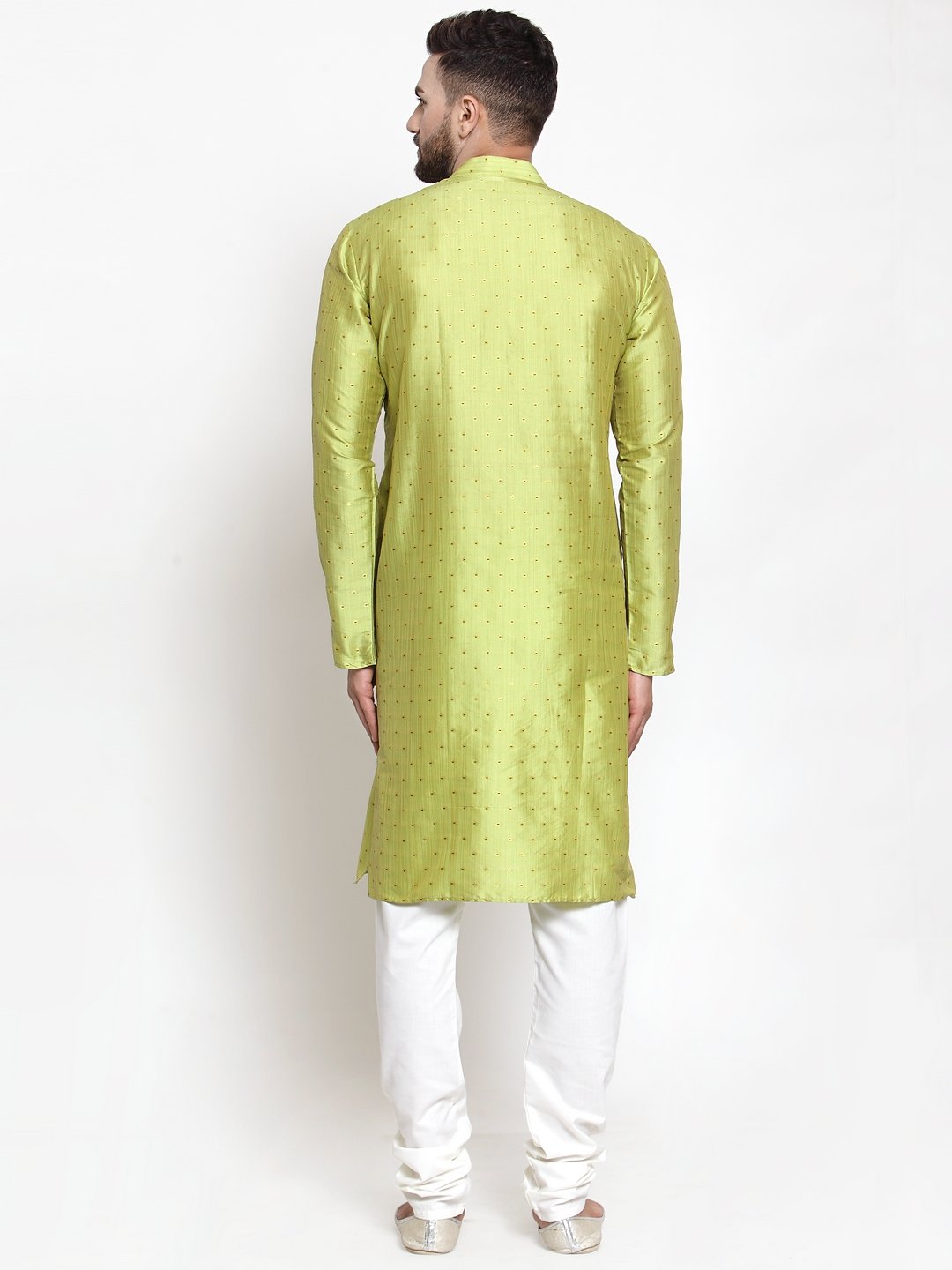 Jompers Men Light-Green & Golden Self Design Kurta with Churidar | Swadesiicart