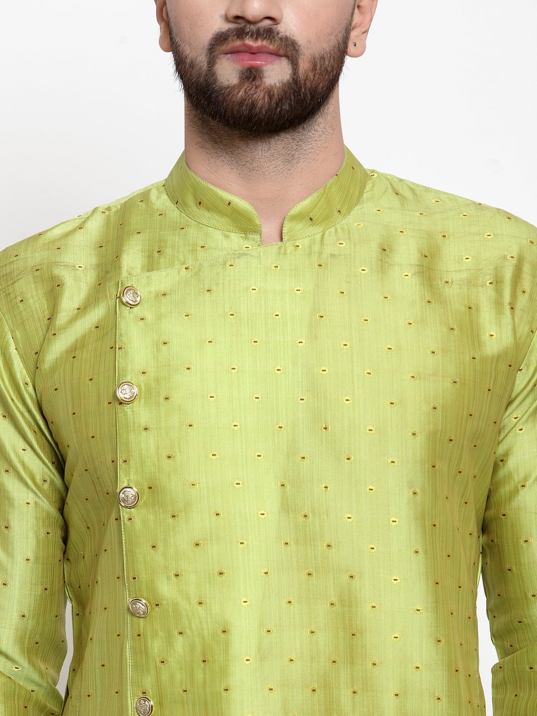 Jompers Men Light-Green & Golden Self Design Kurta with Churidar | Swadesiicart