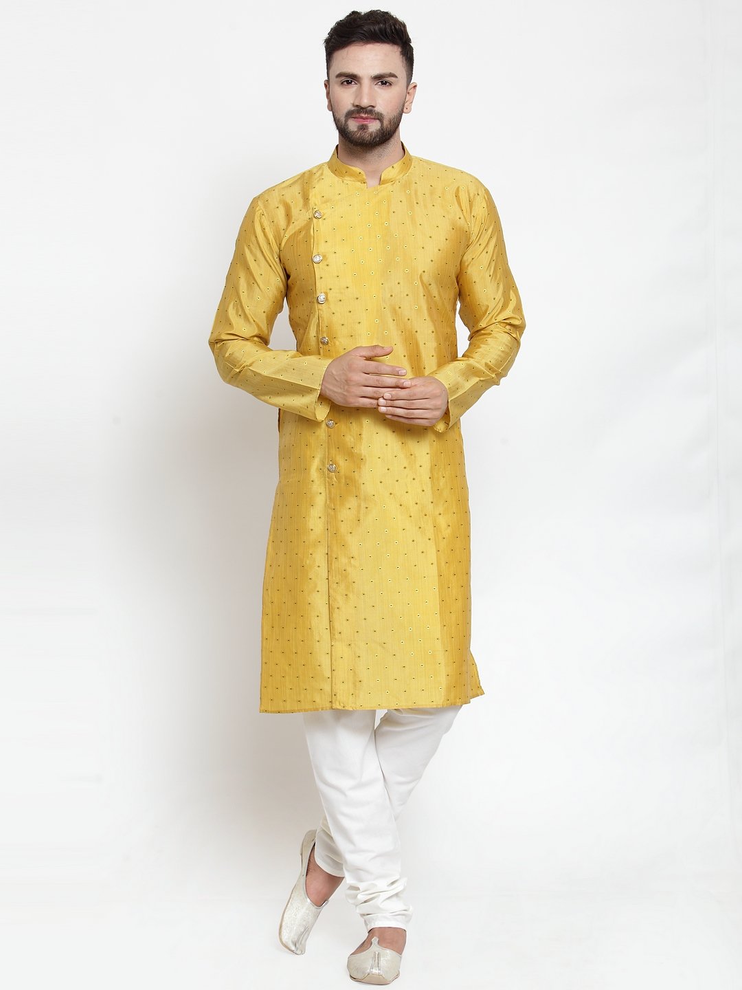 Jompers Men Yellow & Golden Self Design Kurta Only | Swadesiicart