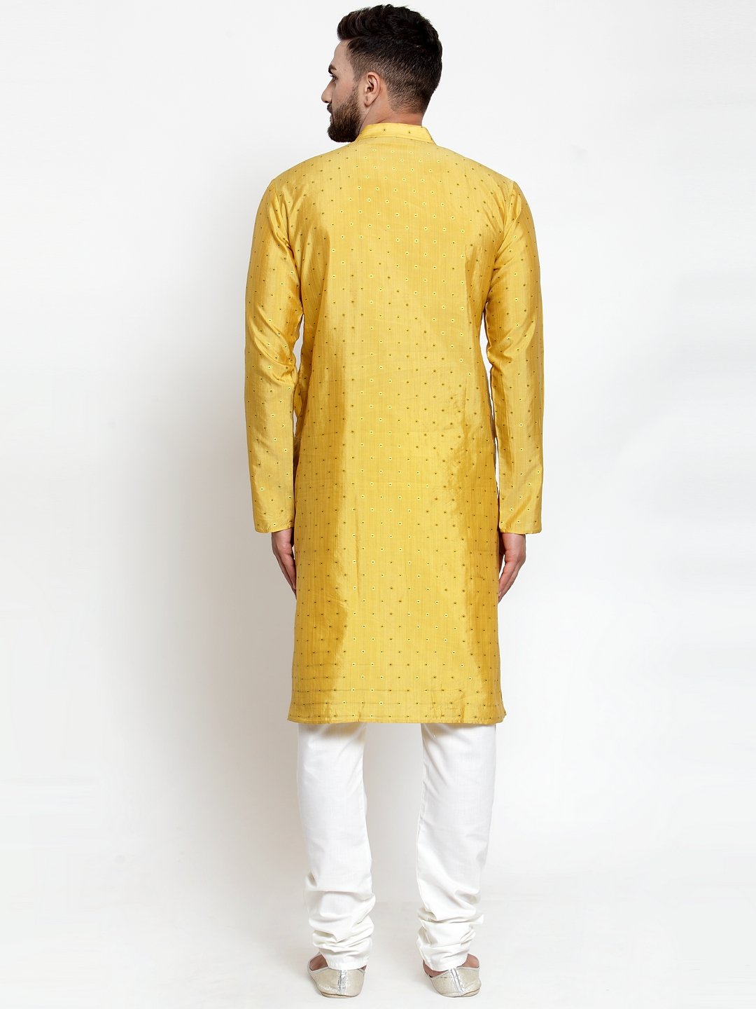 Jompers Men Yellow & Golden Self Design Kurta Only | Swadesiicart