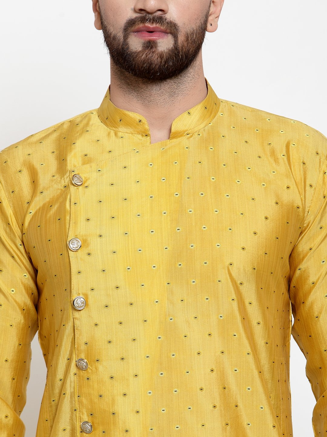 Jompers Men Yellow & Golden Self Design Kurta Only | Swadesiicart