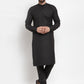 Jompers Men Black Solid Mandarin Collar Kurta with Churidar | Swadesiicart