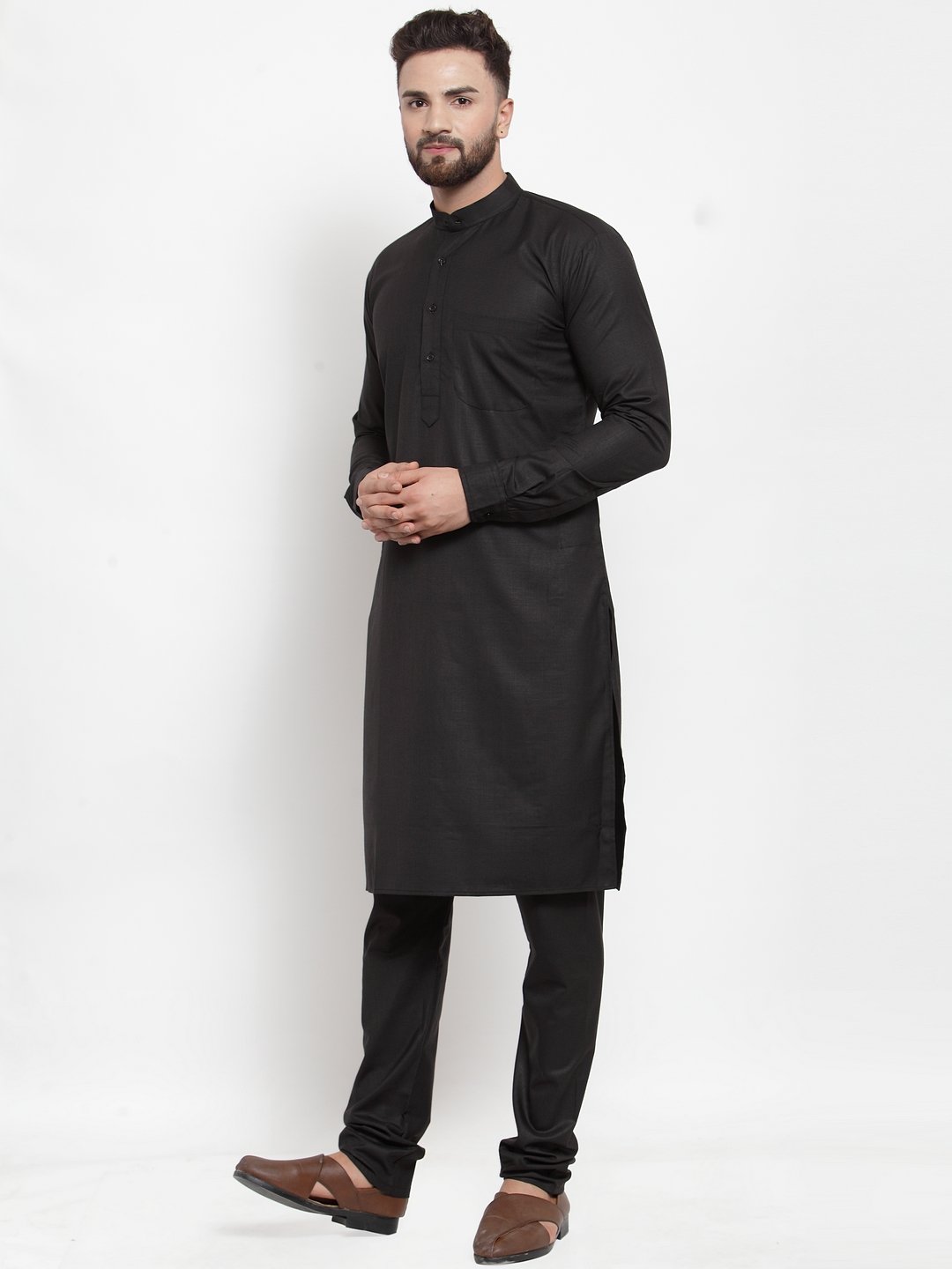 Jompers Men Black Solid Kurta Only | Swadesiicart