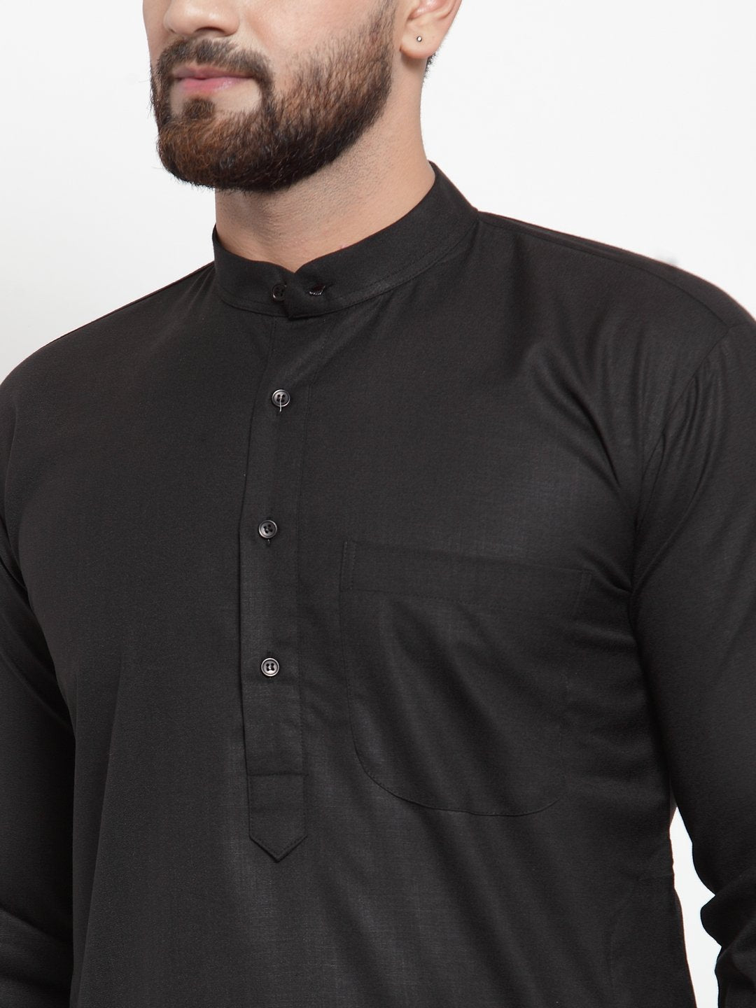Jompers Men Black Solid Mandarin Collar Kurta with Churidar | Swadesiicart