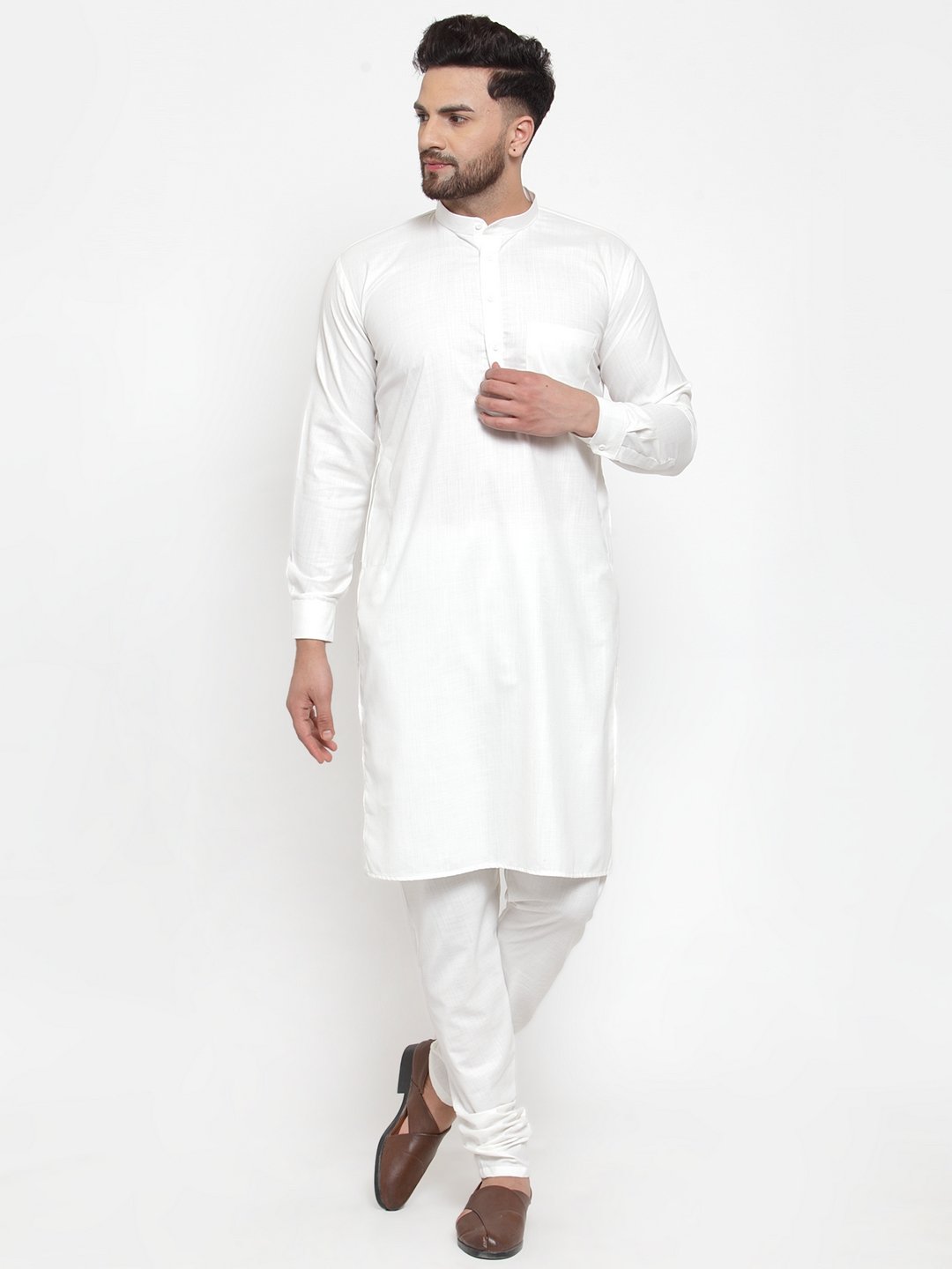 Jompers Men White Solid Kurta with Churidar | Swadesiicart