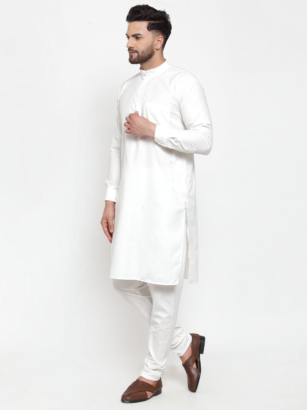 Jompers Men White Solid Kurta with Churidar | Swadesiicart
