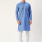 Jompers Men's Beautiful Blue Cotton Solid Kurta Pyjama | Swadesiicart
