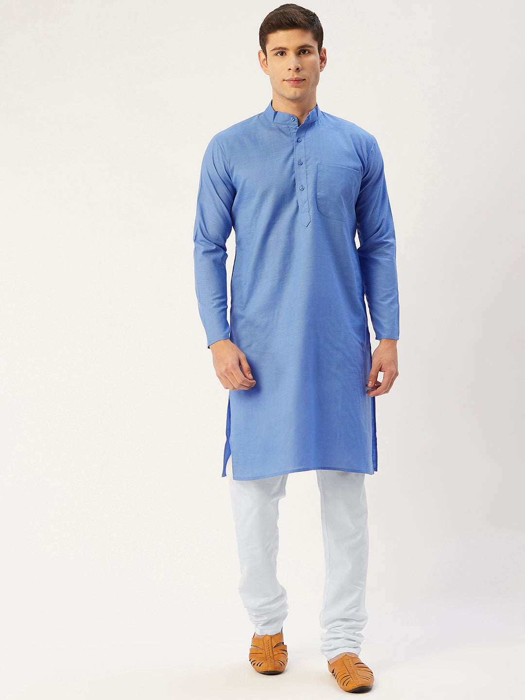 Jompers Men's Beautiful Blue Cotton Solid Kurta Pyjama | Swadesiicart