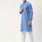 Jompers Men's Beautiful Blue Cotton Solid Kurta Pyjama | Swadesiicart