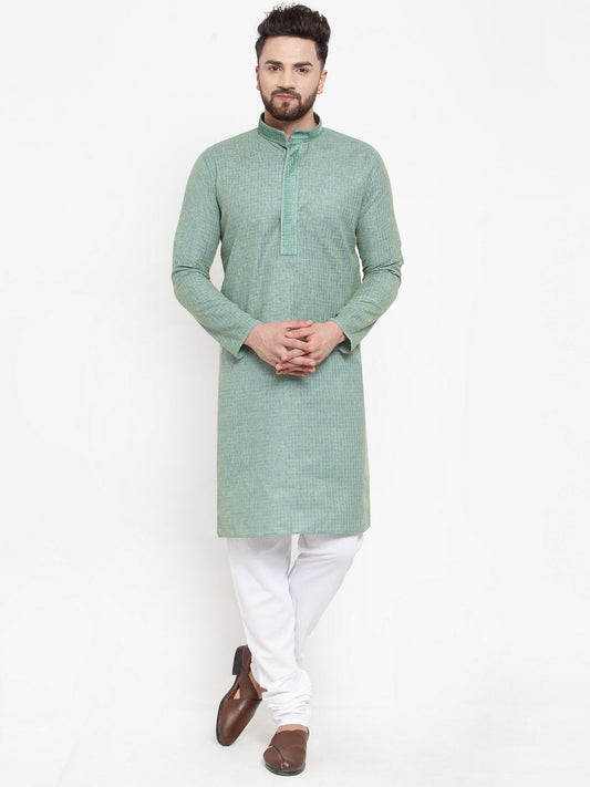 Jompers Men Sea Green & White Embroidered Kurta with Churidar | Swadesiicart